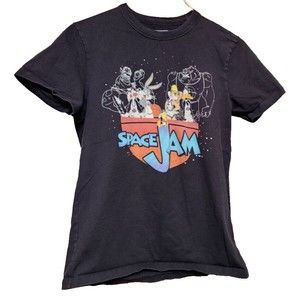 Space Jam Black T-Shirt Size Small Retro 2 sides Cartoon Movie